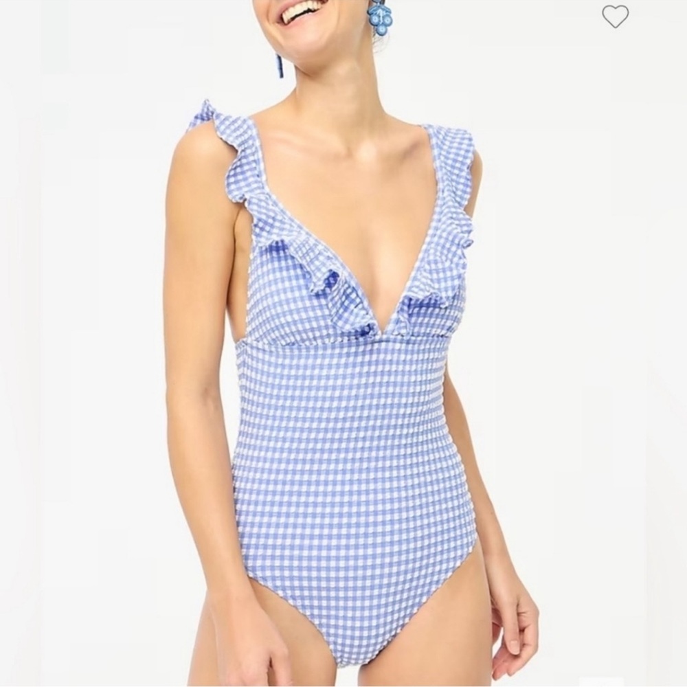 J.Crew Cornflower Blue Gingham One Piece Swimsuit